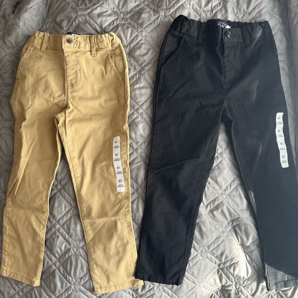Brand New With Tags . 2 Pairs of 5T Stretch Chino pants Khaki & Black